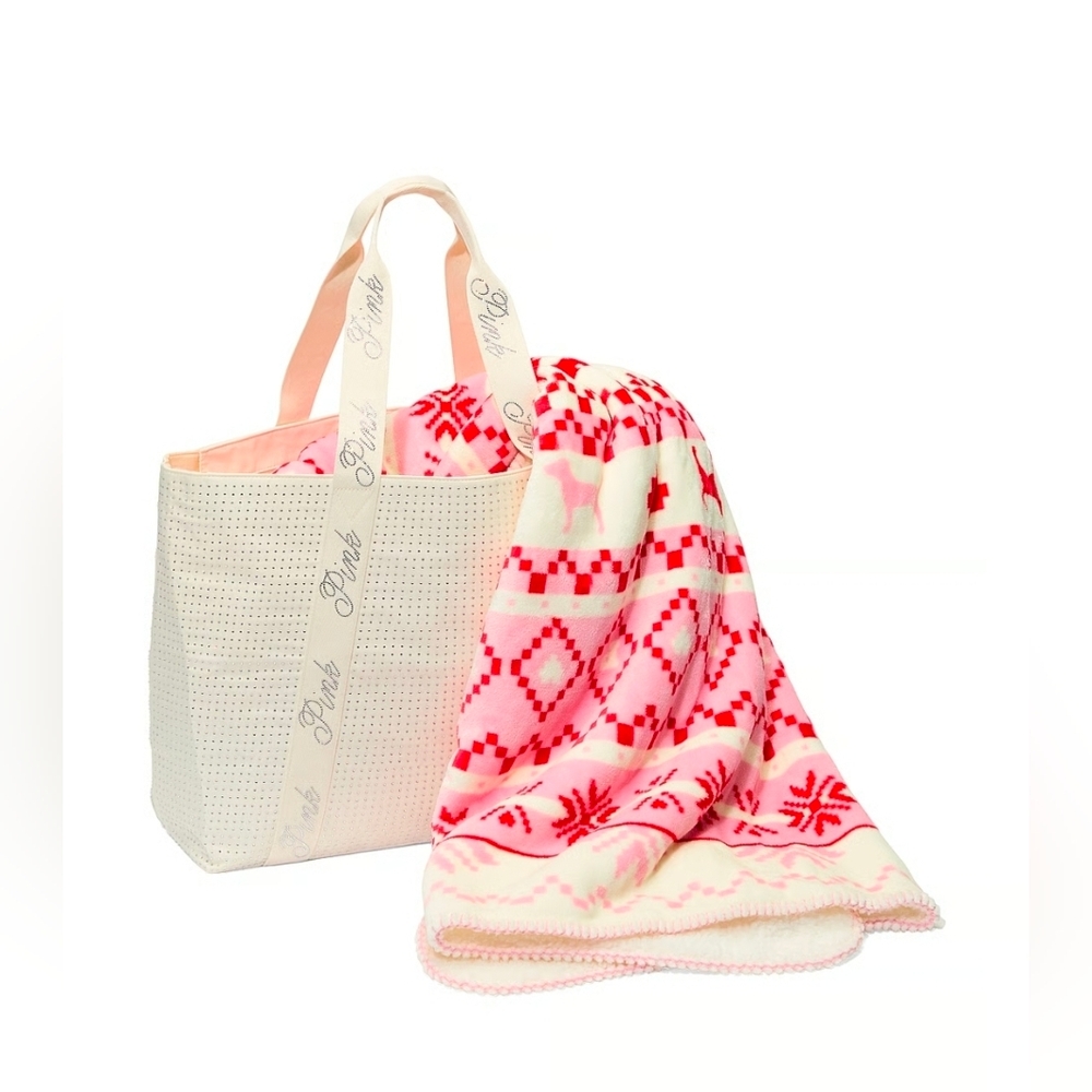 PINK VS Cozy Plush Blanket and Bling Tote Bag Set